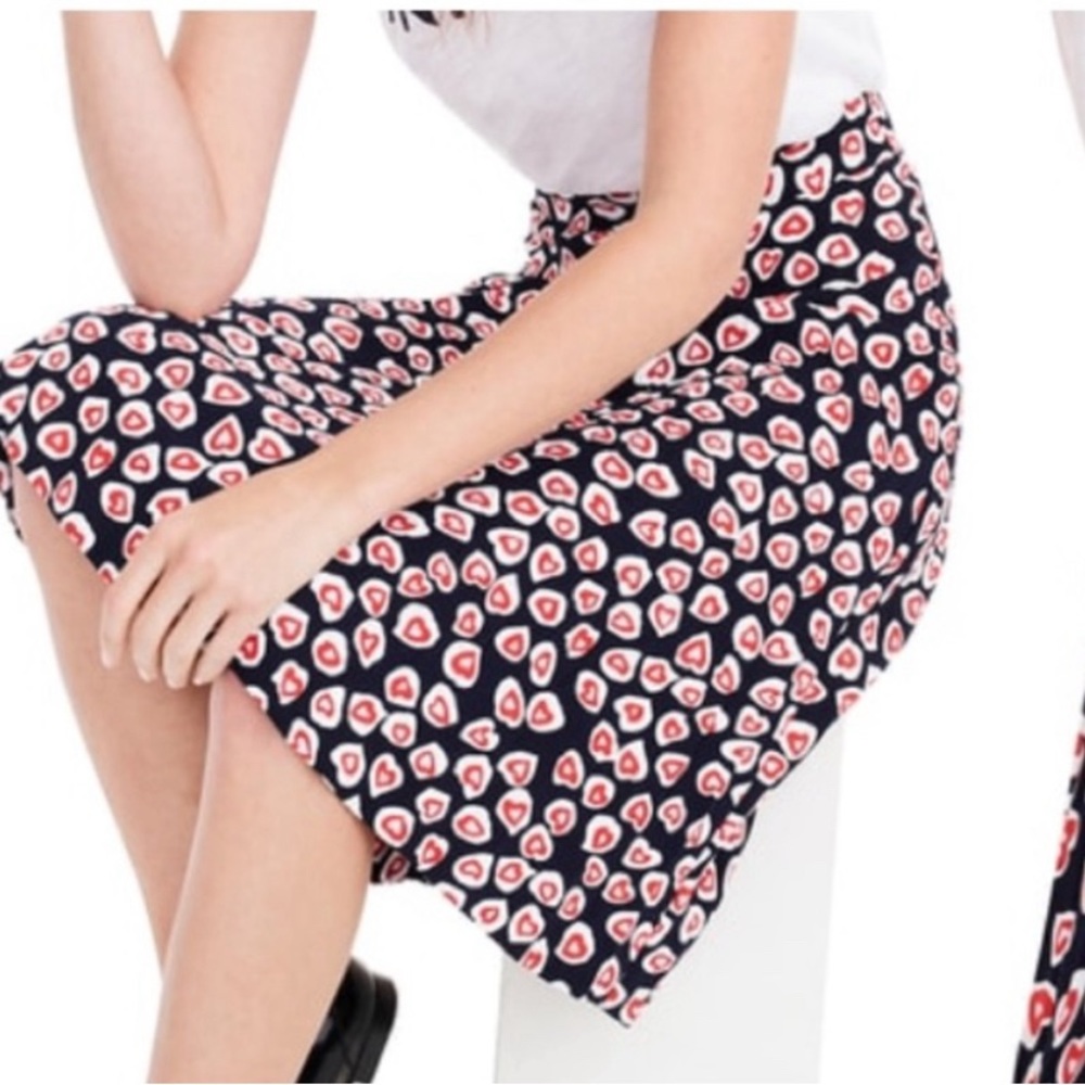 J. Crew Navy A-Line Skirt with Red and White Heart Print
